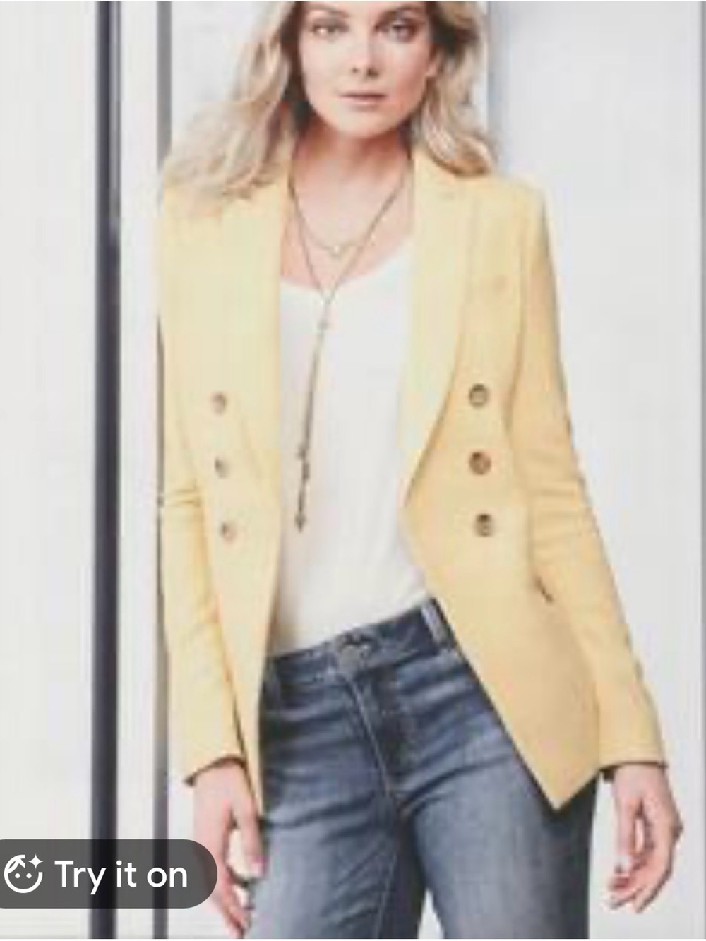White House Black Market Tailored Double-Breasted Yellow Blazer for Women